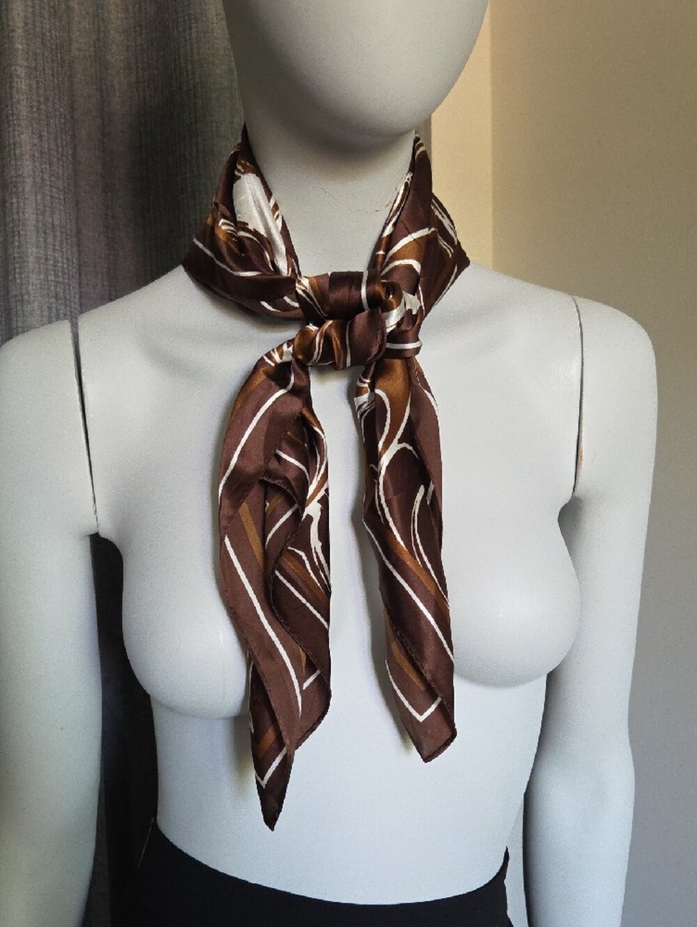 Coach Brown & White Monogram Logo Graphic Silk Scarf